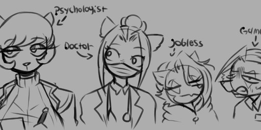anthro bodily_fluids directional_arrow doctor female group half-closed_eyes male mask medical_instrument narrowed_eyes older_sister pen psychologist scientific_instrument smile stethoscope surgical_mask sweat text unemployment omegamax gamestop amelia_(omegamax) horn_(omegamax) maxine_(omegamax) nadia_(omegamax) american_opossum mammal marsupial virginia_opossum black_and_grey bust_portrait english_text monochrome portrait sketch daughter_(lore) mother_(lore) mother_and_child_(lore) mother_and_daughter_(lore) mother_and_son_(lore) parent_(lore) parent_and_child_(lore) parent_and_daughter_(lore) parent_and_son_(lore) sibling_(lore) son_(lore) twins_(lore)