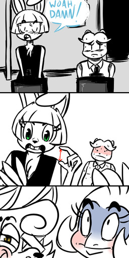 anthro anthrofied bandage beak blush bodily_fluids buckteeth chest_tuft clothed clothing dialogue eye_patch eyewear female group male speech_bubble sweat sweatdrop teeth text tuft urinal inkyfrog five_nights_at_freddy's five_nights_at_freddy's_2 scottgames mangle_(fnaf) toy_bonnie_(fnaf) toy_chica_(fnaf) toy_freddy_(fnaf) avian bear bird canid canine chicken fox galliform lagomorph leporid mammal phasianid rabbit 2016 comic english_text hi_res partially_colored
