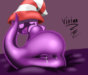 anus blush bodily_fluids clothing crossgender female genital_fluids genitals hair hat hat_only headgear headgear_only headwear headwear_only legless looking_at_viewer looking_back mostly_nude not_furry presenting purple_body purple_hair purple_skin solo vaginal_fluids vulva witch_hat renabu mario_bros nintendo paper_mario vivian_(mario) ghost humanoid shadow_siren spirit 2012 digital_media_(artwork) hi_res