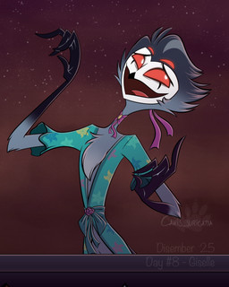 anthro beak chest_tuft clothing cosmic_background feathers male multi_eye open_mouth red_eyes ribbons robe sky smile solo star starry_background starry_sky tongue tuft atimon disney enchanted hellaverse helluva_boss giselle_(enchanted) stolas_(helluva_boss) avian demon 2025 4:5 hi_res signature