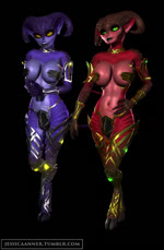 armor big_breasts breast_squish breasts bulge codpiece curvy_figure duo flat_belly gem glowing green_eyes green_sclera gynomorph hip_sway hourglass_figure intersex looking_at_viewer purple_body purple_scales red_body red_scales scales shy small_waist smile squish timid unconvincing_armor walk_cycle yellow_eyes yellow_sclera janner3d ezria xelthia demon 3d_(artwork) 3d_animation animated bad_metadata digital_media_(artwork) hi_res no_sound short_playtime webm sibling_(lore) twins_(lore)