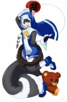 anthro brown_eyes clothed clothing cosplay crossdressing femboy hair male nun open_mouth plushie simple_background solo tail teddy_bear white_background white_hair yo-yo derigrowl arc_system_works guilty_gear bridget_(guilty_gear) mammal mephitid skunk hi_res