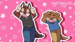 anthro belt dancing duo khaki_shorts male male/male smile saintbullart caramelldansen echo_(game) echo_(series) echo_project chase_hunter leo_alvarez canid canine canis mammal mustelid otter red_wolf wolf 16:9 animated meme short_playtime widescreen