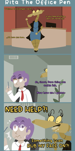 business_suit clothing dress duo female for_a_head hair machine male male/female office purple_hair red_eyes suit text wheel writing_utensil yellow_sclera shane_frost human humanoid mammal object_head robot comic english_text hi_res