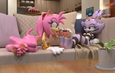 anthro arms_tied ball_gag bound breasts duo feet female female/female foot_fetish foot_lick foot_play furniture gag gagged hands_behind_back legs_tied licking lying lying_on_sofa on_sofa paws sofa toe_restraints toes toes_tied tongue heartbrkrskully milambre71_(modeler) sega sonic_the_hedgehog_(series) amy_rose blaze_the_cat eulipotyphlan felid feline hedgehog humanoid mammal 3d_(artwork) digital_media_(artwork) hi_res huge_filesize