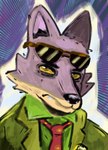 anthro clothed clothing cosplay crossover_cosplay eyewear frown frowning_at_viewer glasses looking_at_viewer male necktie solo apollo_caelum_(artist) disco_elysium friends_vs_friends dale_donovan_(friends_vs_friends) canid canine mammal crossover