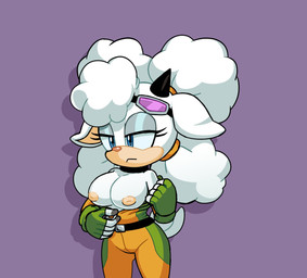 anthro belt big_breasts blue_eyes bodysuit breasts clothing eyewear eyewear_on_head female fingerless_gloves gloves goggles goggles_on_head handwear horn inverted_nipples long_ears nipples skinsuit solo tail tan_nipples tight_clothing undressing unzipping white_body lisnotsfw idw_publishing sega sonic_the_hedgehog_(comics) sonic_the_hedgehog_(idw) sonic_the_hedgehog_(series) lanolin_the_sheep_(sonic) bovid caprine mammal sheep hi_res