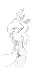 anthro breasts butt clothing female fishnet_clothing fishnet_legwear hair legwear rear_view simple_background solo tail kiit0s aurum_(kiit0s) digital_media_(artwork) hi_res monochrome