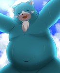 anthro belly big_belly black_nose blue_body blue_fur blush bodily_fluids eyes_closed fur kemono male moobs navel overweight overweight_male solo sweat white_body white_fur trail_arnak nintendo oracle_of_ages oracle_of_seasons the_legend_of_zelda moosh bear mammal 2021