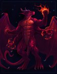 4_toes absurd_res anthro claws digitigrade dragon efaru feet fire flaming_fist hi_res horn male membrane_(anatomy) membranous_wings multi_arm multi_limb mythological_creature mythological_scalie mythology red_body scalie solo standing star tail toes wings