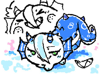 2_horns alternate_species ambiguous_gender blue_blush blue_frill blue_horn blue_tail blush eyelashes feral fin fin_frill frill_(anatomy) fur fur_tuft green_eyes hair hair_over_face horn open_mouth open_smile paws quadruped sharp_teeth smile solo squigglevision striped_horn stripes tail teeth thick_tail tuft two_tone_frill white_body white_frill white_fur white_hair white_horn ligma_(artist) mythology kaisa_adalinda aquatic_dragon dragon furred_dragon furred_scalie marine mythological_creature mythological_scalie scalie waddling_head 2025 animated digital_media_(artwork) flat_colors low_res wigglypaint_(artwork)