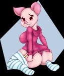 anthro big_breasts big_butt blush breasts butt clothing crossgender eyebrows eyelashes female huge_butt legwear looking_at_viewer looking_back panties short_stack smile solo thick_thighs thigh_highs underwear neronova disney winnie_the_pooh_(franchise) piglet domestic_pig mammal suid suine sus_(pig) 2017 hi_res