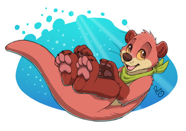 anthro brown_eyes fangs fur glistening glistening_eyes green_kerchief green_neckerchief kerchief looking_at_viewer male neckerchief neckwear open_mouth open_smile orange_sclera red_body red_fur red_tail smile solo tail tan_body tan_fur teeth young young_anthro young_male pandapaco mammal mustelid otter absurd_res hi_res