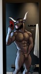 abs anthro beard biceps cellphone electronics facial_hair hair horn male muscular muscular_anthro muscular_male nipples nude pecs phone selfie smartphone solo bgn damien_(bgn) bovid bovine cattle mammal hi_res