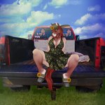 anthro breasts car cleavage clothed clothing female hooves pose solo summer truck vehicle thehuntingwolf ram_trucks heather_hart jaynedoe equid equine horse mammal 1:1 absurd_res hi_res pinup