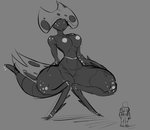 ambiguous_gender anthro breasts crouching duo female female_focus front_view larger_female nipples non-mammal_breasts nude size_difference smaller_ambiguous solo_focus thick_thighs baebot risk_of_rain beetle_queen arthropod insect 2020 greyscale monochrome sketch