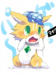 anthro blush bodily_fluids censor_bar clothing cum cum_on_face genital_fluids green_eyes hat headgear headwear jewelry male necklace open_mouth simple_background solo sweat tears text white_background young ofuro jewelpet sanrio sega sega_fave nephrite_(jewelpet) canid canine canis domestic_dog herding_dog mammal pastoral_dog welsh_corgi censored japanese_text