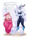 anthro athletic big_breasts bodily_fluids bra breasts cellphone clothed clothing dialogue duo earband electronics female high_waisted_bottomwear long_legs midriff nervous overweight overweight_anthro overweight_female phone size_difference small_breasts sports_bra sweat text thick_thighs underwear holivi lagomorph leporid mammal rabbit absurd_res english_text hi_res