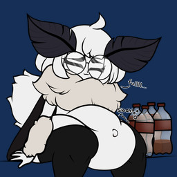 antennae_(anatomy) anthro beverage bloated blush chest_tuft clothed clothing eyes_closed eyewear femboy full_stomach glasses happy inflation legwear male navel onomatopoeia outie_navel round_glasses shortstack shortstack_male simple_background smile soda soda_inflation solo sound_effects stuffing text thigh_highs tuft willowmoff willow_(willowmoff) arthropod insect lepidopteran moth 1:1 2025 absurd_res digital_media_(artwork) english_text hi_res