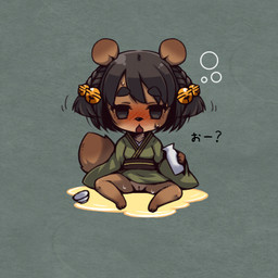 anthro black_eyes black_hair blush bodily_fluids drunk female genital_fluids genitals hair kemono loli peeing short_hair solo substance_intoxication urine vulva young young_anthro omunikin mammal procyonid raccoon 1:1 low_res