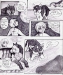 ambiguous_gender canid canine canis comic coop_(wrng) dialogue digitigrade english_text feral graphite_(artwork) greyscale group human male mammal monochrome natsume_(wrng) natsumewolf oz_(wrng) pencil_(artwork) quadruped rikku tail text traditional_media_(artwork) wolf wolf's_rain wolf's_rain_next_generation