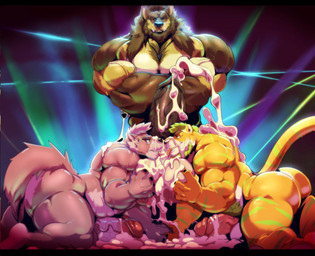 abs anthro balls beard biceps big_balls big_muscles big_penis black_nose black_penis bodily_fluids brown_body brown_fur brown_hair butt collaborative collaborative_fellatio collaborative_oral collaborative_sex crossed_arms cum cum_on_back cum_on_balls cum_on_penis cumshot ejaculation excessive_cum excessive_genital_fluids facial_hair fellatio fur genital_fluids genitals green_body green_fur green_hair grey_body grey_fur group group_sex hair huge_balls huge_muscles huge_penis hyper hyper_balls hyper_genitalia hyper_penis jewelry male male/male multicolored_body multicolored_fur muscular muscular_male necklace nude oral orgasm pecs penile penis pink_penis sex standing striped_body striped_fur stripes thick_penis tongue tongue_out two_tone_body two_tone_fur vein veiny_muscles veiny_penis white_body white_fur komboochie mythology conal_(character) tigmint canid canine canis felid mammal mythological_canine mythological_creature pantherine tiger werecanid werecanine werecreature werewolf wolf 2019