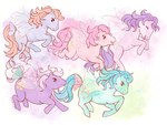 2022 accessory ambiguous_gender auraboo blue_body blue_hair bow_ribbon cutie_mark equid equine feral flutter_pony_(mlp) flying forget-me-not_(mlp) furgonomics group hair hasbro honeysuckle_(mlp) hooves insect_wings lily_(mlp_g1) mammal mlp_g1 morning_glory_(mlp) my_little_pony on_model open_mouth open_smile orange_hair peach_blossom_(mlp) pink_body pink_hair pre-g4 purple_body purple_hair ribbons smile tail tail_accessory tail_bow tail_ribbon unguligrade wings