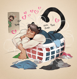 alternate_species clothed clothing duo facial_hair hair heart_symbol humanoidized laundry laundry_basket male tail whiskers zillabean hannibal_(series) hannibal_lecter will_graham animal_humanoid felid felid_humanoid human humanoid mammal mammal_humanoid pantherine pantherine_humanoid tiger_humanoid digital_media_(artwork)