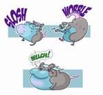 anthro belly big_belly big_breasts big_butt blue_hair breasts burping butt featureless_breasts featureless_crotch female grey_body hair huge_belly obese obese_anthro obese_female onomatopoeia overweight overweight_anthro overweight_female rumbling_stomach simple_background solo sound_effects text agouti-rex mammal murid murine rat rodent 2013