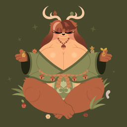 3_toes 4_fingers anthro antlers bell belt big_breasts biped breasts brown_body brown_fur brown_hair cleavage clothed clothing feet female fingers fur grass green_background green_clothing green_robe group hair horn huge_breasts jewelry necklace plant robe rope rope_belt short_hair simple_background solo_focus tan_body tan_fur toes naycelium hinoki_(naycelium) elemental_creature flora_fauna jackalope lagomorph mammal seedling_(naycelium) 1:1 absurd_res hi_res