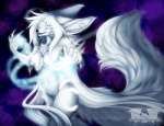 anthro big_ears big_tail birthday black_nose blue_body blue_fur breasts chest_tuft claws elemental_manipulation fangs featureless_breasts female fluffy fluffy_tail fur gift glowing glowing_eyes hair ice ice_manipulation inner_ear_fluff long_hair long_tail looking_at_viewer magic nude open_mouth simple_background smile solo tail teeth tuft white_body white_fur white_hair nancy_andrews temrin banshee canid canine fox ghost mammal spirit 2015 signature