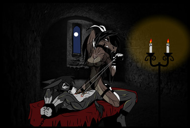 anthro bound candle candlestick chain chained dark dominant dominant_female duo female female_on_top forced lying male male/female male_on_bottom moon night on_back on_bottom on_top slave straddling submissive submissive_male setmann123 asinus bovid caprine donkey equid equine goat mammal