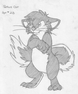 annoyed anthro biped crossed_arms cute_fangs digitigrade fangs featureless_crotch fluffy fluffy_tail front_view grumpy male nude semi-anthro solo standing tail teeth text whiskers mizzyam sethos_cat domestic_cat felid feline felis mammal absurd_res english_text graphite_(artwork) greyscale hi_res monochrome traditional_media_(artwork)