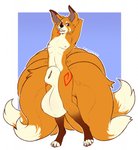 animal_genitalia anthro balls big_balls big_sheath fur genitals huge_balls huge_sheath hyper hyper_balls hyper_genitalia hyper_sheath looking_at_viewer male nipples nude sheath simple_background smile solo knottytracker hino_(secretly_yordle) canid canine canis fox hybrid mammal wolf hi_res