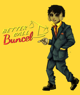 :3 anthro black_hair blue_clothing bottomwear buckteeth claws clothed clothing collared_shirt dress_shirt dress_shoes eye_bags eyewear female fingers flat_chested floppy_ears footwear fur gesture glasses grey_body hair hand_gesture hankerchief humor logo logo_parody looking_at_viewer narrowed_eyes necktie open_mouth pants parody pointing round_glasses shirt shoes simple_background smile solo squint suit suit_jacket teeth text tongue topwear yellow_background anon2000000 better_call_saul breaking_bad femcel_bun lagomorph leporid mammal rabbit digital_media_(artwork) digital_painting_(artwork) english_text hi_res painting_(artwork) shaded