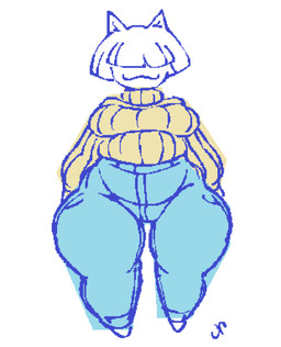 bangs big_breasts biped bob_cut bottomwear breasts clothing denim denim_bottomwear denim_clothing female front_view hair jeans logo overweight overweight_female pants pose short_hair solo sweater tight_bottomwear tight_clothing tight_jeans tight_pants topwear fanaeka felid feline mammal artist_logo digital_drawing_(artwork) digital_media_(artwork) flat_colors full-length_portrait hi_res microsoft_paint_(artwork) pixel_(artwork) portrait sketch