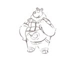 anthro clothing eyes_closed kemono male overalls overweight overweight_anthro overweight_male shirt simple_background solo topwear white_background leothelionel the_human_heart_(game) cade_maplebottom bear mammal 2021 sketch