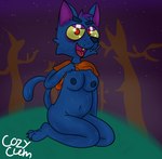 anthro areola bottomless breasts clothed clothing dark_nipples female forest navel nipples partially_clothed plant presenting presenting_breasts public public_nudity solo tree cozy_cum_(artist) night_in_the_woods mae_borowski domestic_cat felid feline felis mammal hi_res