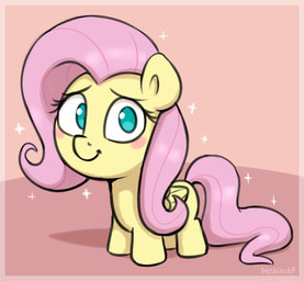 blush chibi eyebrows eyelashes feathers female feral folded_wings fur green_eyes hair pink_background pink_hair pink_tail simple_background smile solo tail wings yellow_body yellow_feathers yellow_fur heshieokf friendship_is_magic hasbro my_little_pony mythology fluttershy_(mlp) equid equine mammal mythological_creature mythological_equine pegasus 2023 digital_media_(artwork) hi_res