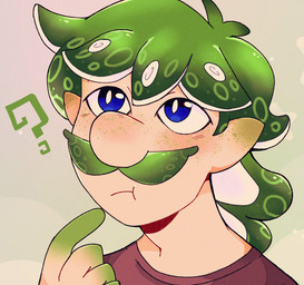 5_fingers alternate_species bangs blue_eyes closed_frown clothed clothed_humanoid clothed_male clothing facial_hair fingers freckled_face freckles frown green_facial_hair green_fingers green_freckles green_hair green_mustache grey_background hair humanoid_pointy_ears humanoidized light looking_up male medium_hair mouth_closed multicolored_hair mustache pointy_ears pseudo_hair pupils question_mark red_clothing red_shirt red_topwear shirt simple_background solo tan_body tan_skin tentacle_hair tentacles thinking topwear white_pupils white_sclera feeniroir mario_bros nintendo splatoon luigi aquatic cephalopod humanoid mollusk octarian octoling 16:15 2024 bust_portrait colored crossover digital_drawing_(artwork) digital_media_(artwork) english_description hi_res lighting portrait shaded