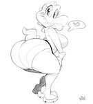 anthro big_butt boots bottomwear breasts butt clothed clothing featureless_breasts female footwear gloves handwear non-mammal_breasts shoes shorts solo tongue tongue_out topless vimhomeless sydney_swamp_(vimhomeless) crocodilian reptile scalie 2020 absurd_res hi_res monochrome