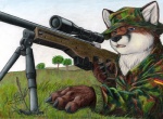 4_fingers anthro army bipod black_body black_claws black_fur black_nose blue_eyes blue_sky brown_body brown_fur camo camo_print cheek_tuft claws clothing detailed_background ears_up facial_markings facial_tuft fangs fingers fur furgonomics german german_flag grass gun half-closed_eyes hat head_markings headgear headwear holding_gun holding_object holding_ranged_weapon holding_weapon inner_ear_fluff jacket l96 male markings military military_uniform multicolored_body multicolored_fur narrowed_eyes neck_tuft open_mouth outside paws plant ranged_weapon rifle sky sniper sniper_rifle snout soldier solo teeth tongue topwear tree tuft uniform warrior weapon white_body white_fur wood kalahari bundeswehr canid canine fox mammal 2006 colored_pencil_(artwork) mixed_media pen_(artwork) shaded signature traditional_media_(artwork)