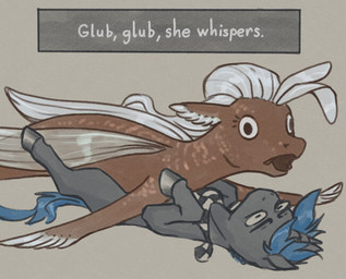 duo ear_fins female fin fin_hair hair horn kerchief larger_female male male/female neckerchief neckwear pseudo_hair size_difference smaller_male text stray_prey hasbro my_little_pony mythology fan_character flowing_sands lucent_(oc) aquatic equid equine mammal mythological_creature mythological_equine seapony_(mlp) unicorn 2026 digital_drawing_(artwork) digital_media_(artwork) english_text hi_res