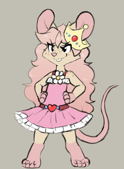 accessory anthro belt belt_buckle buckle buckteeth clothed clothing crown dress eyelashes female flower freckled_face freckled_shoulders freckles gesture hair hair_accessory hand_gesture headgear heart_symbol jewelry long_eyelashes long_hair mouse_tail plant pose posed solo teeth muhny princess_nino_(muhny) mammal mouse murid murine rodent