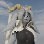 2_horns 3d_(artwork) accessory anthro antlers black_clothing black_topwear black_vest blender_(artwork) blue_eyes bovid caprine clothed clothing digital_media_(artwork) doublestuffed dream_breaker_(pseudoregalia) female floppy_ears fur goat grey_body grey_fur grey_hair hair hair_accessory hair_ring hi_res horn hybrid jackalope lagomorph leporid lop_ears mammal monotone_body monotone_fur pseudoregalia rabbit solo sybil_(pseudoregalia) topwear vest weapon white_capelet wingding_eyes