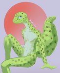 anthro green_body long_body nude simple_background sitting smile spots southpawloup animal_humanoid eublepharid gecko humanoid leopard_gecko lizard reptile reptile_humanoid scalie scalie_humanoid absurd_res digital_media_(artwork) hi_res painting_(artwork)