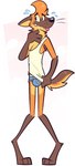 anthro armpit_hair barefoot black_eyes black_nose blue_briefs blue_clothing blue_underwear body_hair briefs brown_body brown_fur bulge clothed clothing clothing_pull colored_seam_underwear feet fur glistening glistening_eyes hair male orange_body orange_fur orange_hair pantsless sharp_teeth shirt shirt_pull simple_background skinny_male solo standing tan_body tan_fur tank_top teeth teeth_showing tongue tongue_out topwear topwear_pull underwear white_background white_seam_briefs white_seam_underwear goronic tallboy_tony canid canine mammal maned_wolf digital_media_(artwork) full-length_portrait portrait