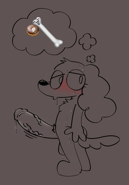 anthro big_penis blush bodily_fluids breasts drooling genital_fluids genitals gynomorph intersex leaking_precum penis precum saliva solo sweat sweatdrop thought_bubble crazymazies mazie_(crazymazies) canid canine mammal hi_res trans_(lore) trans_woman_(lore)