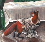 after_transformation bedroom clothed clothed_feral clothing dress dressing female feral fur gown orange_body orange_fur oversized_clothing partially_clothed solo wife rjdaae lady_into_fox canid canine fox mammal