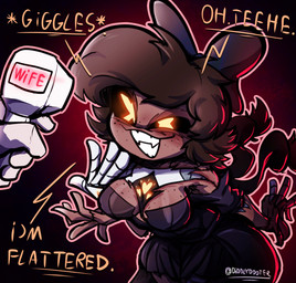 4_hands bare_shoulders big_breasts big_butt black_body black_clothing black_dress black_hair black_sclera bow_ribbon breasts brown_body brown_hair brown_skin butt clothing corpse corset cute_fangs dialogue disembodied_hand disguise dress evil_face evil_grin fangs female fingers_on_chin flattered flirting flirting_with_viewer freckled_breasts freckled_face freckled_shoulders freckles giggle giggling glowing glowing_eyes grey_body hair heart_symbol lingerie long_hair looking_at_viewer machine metal metallic_body multi_hand nightmare_fuel offscreen_character one_eye_half-closed open_mouth open_smile pigtails scanner screen screen_face segmented_body sharp_teeth simple_background skinsuit smile smug smug_face smug_grin solo splayed_fingers teeth text thick_thighs tight_clothing topwear twintails_(hairstyle) white_body wide_hips wife x_eyes yellow_eyes yellow_text diddlydooter1 cat_detector_(meme) glitch_productions murder_drones cyn_(murder_drones) tessa_(murder_drones) eldritch_abomination human humanoid mammal patchwork_creature robot robot_humanoid undead worker_drone zombie artist_name digital_drawing_(artwork) digital_media_(artwork) hi_res meme signature